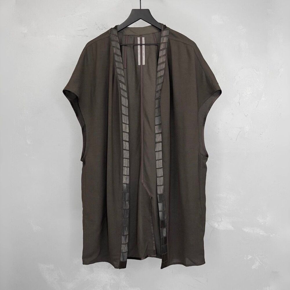 Rick Owens Mainline S/S 18 Dirt Open Front Vest w/ Bronze Beads Sz. US 12